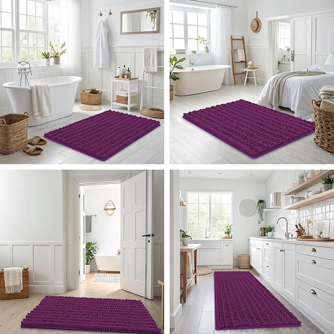 Smiry Bathroom Rugs Mat 36x24, Extra Soft Absorbent Chenille Bath Rugs, Non Slip Rubber Backing Machine Washable Quick Dry Bath Mats for Bathroom Floor, Tub, Shower, Home Decor Accessories, Violet