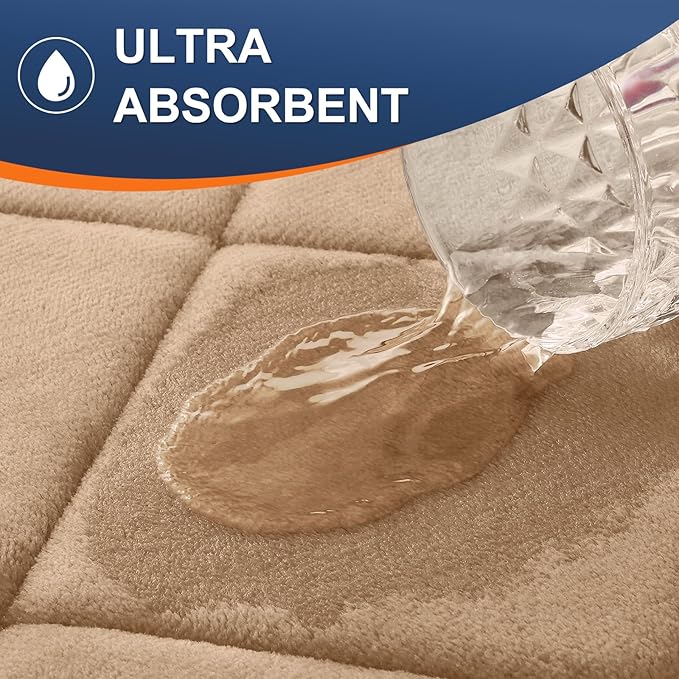OLANLY Memory Foam Bath Mat 36x24, Ultra Soft and Absorbent Bathroom Rugs, Machine Washable, Comfortable Bath Carpet for Bathroom Floor, Tub and Shower, Tan