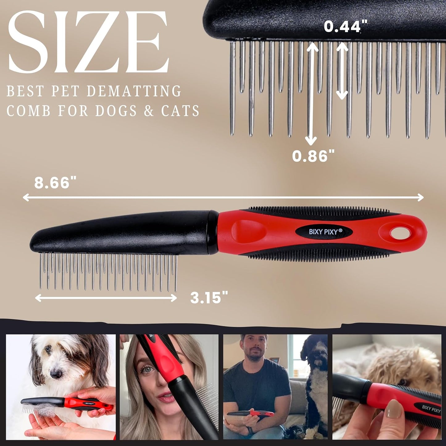 Dog Dematting Comb with Rotating Teeth for Gentle Grooming