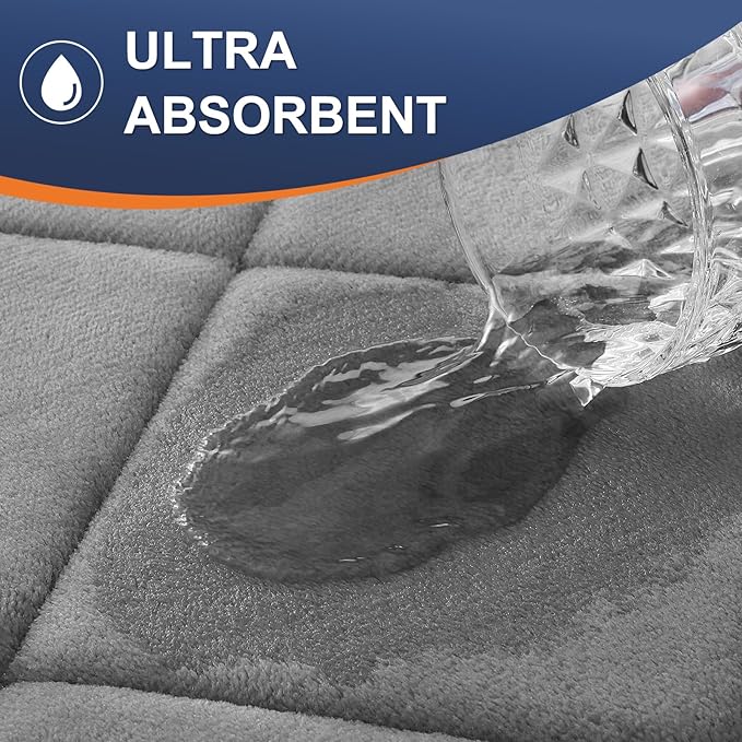 OLANLY Memory Foam Bath Mat 36x24, Ultra Soft and Absorbent Bathroom Rugs, Machine Washable, Comfortable Bath Carpet for Bathroom Floor, Tub and Shower, Grey