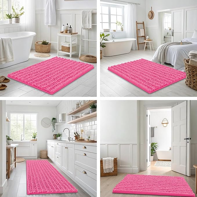 Smiry Bathroom Rugs Mat 36x24, Extra Soft Absorbent Chenille Bath Rugs, Non Slip Rubber Backing Machine Washable Quick Dry Bath Mats for Bathroom Floor, Tub, Shower, Home Decor Accessories, Hot Pink