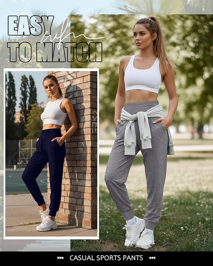 2 Pack Women's Yoga Joggers, Cozy Sweatpants with Pockets Casual Loose Comfy High Waisted Lounge Pants