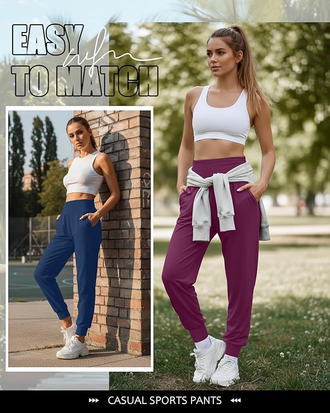 2 Pack Women's Yoga Joggers, Cozy Sweatpants with Pockets Casual Loose Comfy High Waisted Lounge Pants