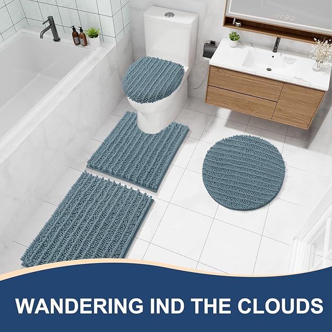Arotive Luxury Chenille Bathroom Rug Mat, Extra Soft Thick Absorbent Shaggy Bath Rugs, Non-Slip Machine Wash Dry, Plush Bath Mats for Bathroom, Shower and Tub, 34x21, Smoky Gray