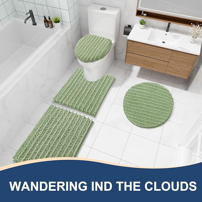 Arotive Luxury Chenille Bathroom Rug Mat, Extra Soft Thick Absorbent Shaggy Bath Rugs, Non-Slip Machine Wash Dry, Plush Bath Mats for Bathroom, Shower and Tub, 47x24, Sage Green