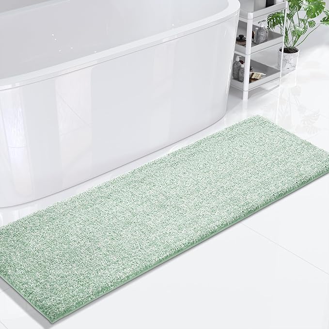 Yimobra Bathroom Runner Rug Non Slip Washable, Soft Absorbent Microfiber Long Bath Mat, Dual-Tone Decor Rug with Rubber Backing for Floor,Tub and Hallway,70x24,Home Essentials,Green and White