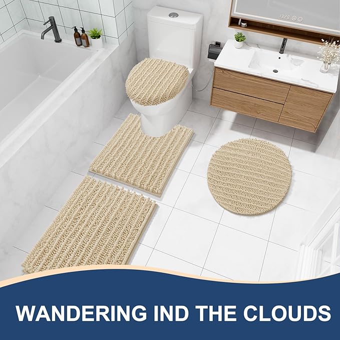 Arotive Luxury Chenille Bathroom Rug Mat, Extra Soft Thick Absorbent Shaggy Bath Rugs, Non-Slip Machine Wash Dry, Plush Bath Mats for Bathroom, Shower and Tub, 36x24, Cream Beige