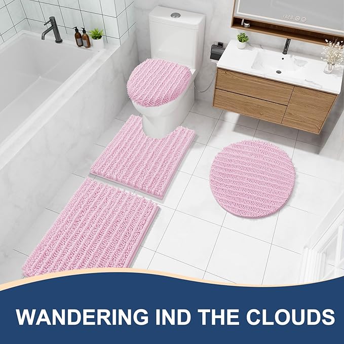Arotive Luxury Chenille Bathroom Rug Mat, Extra Soft Thick Absorbent Shaggy Bath Rugs, Non-Slip Machine Wash Dry, Plush Bath Mats for Bathroom, Shower and Tub, 47x24, Pink