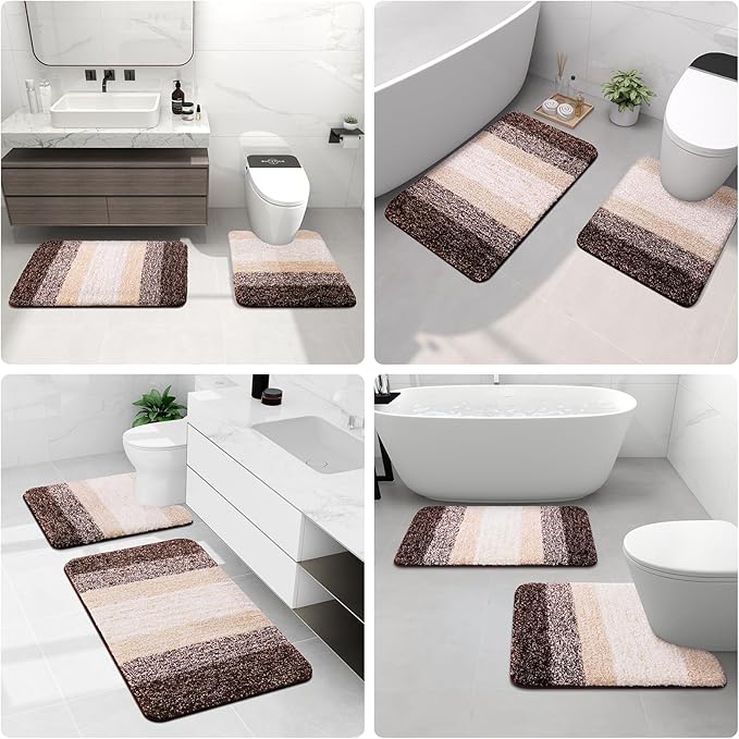 Arotive Microfiber Bathroom Rugs, Shaggy Soft and Absorbent Bath Rug, Non-Slip, Thick Plush Machine Washable Dry Bath Mats for Bathroom, Tub and Shower, 59x24, Brown, Rectangular