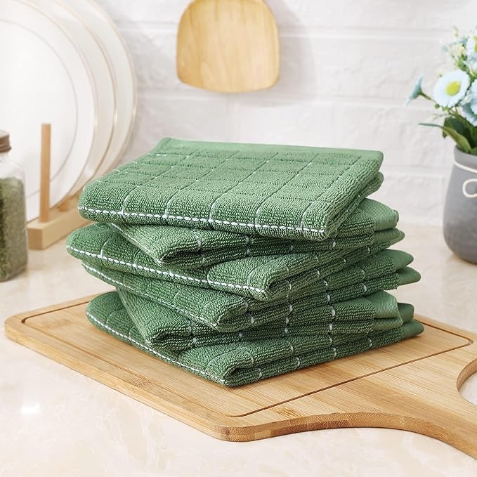 Homaxy 100% Cotton Terry Kitchen Dish Cloths, Ultra Soft and Absorbent Dish Towels for Kitchen, Suitable for Drying and Washing Dishes, 18 Pack, 12 x 12 Inches, Grass Green