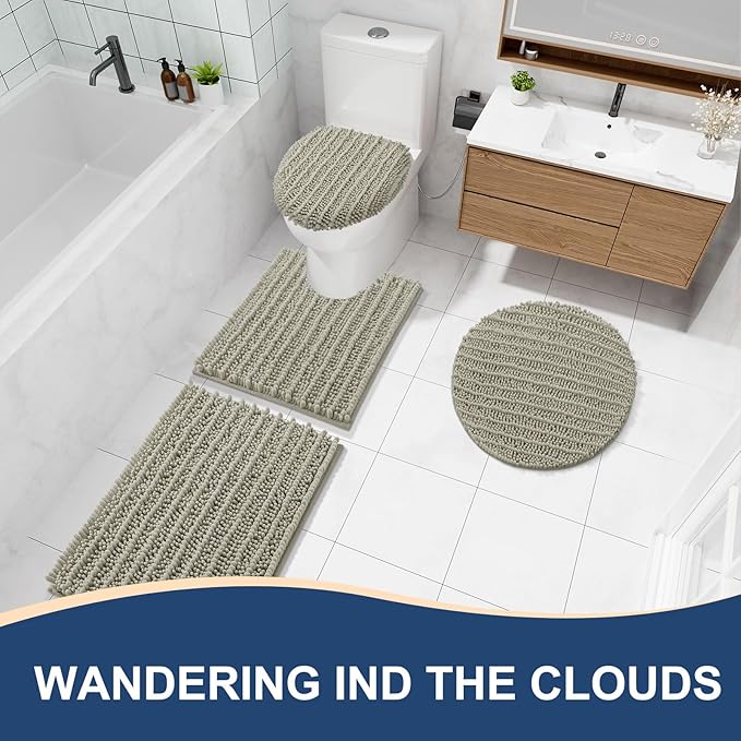 Arotive Luxury Chenille Bathroom Rug Mat, Extra Soft Thick Absorbent Shaggy Bath Rugs, Non-Slip Machine Wash Dry, Plush Bath Mats for Bathroom, Shower and Tub, 47x24, Warm Taupe