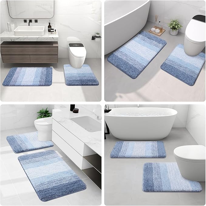 Arotive Microfiber Bathroom Rugs, Shaggy Soft and Absorbent Bath Rug, Non-Slip, Thick Plush Machine Washable Dry Bath Mats for Bathroom, Tub and Shower, 44x24, Light Blue, Rectangular