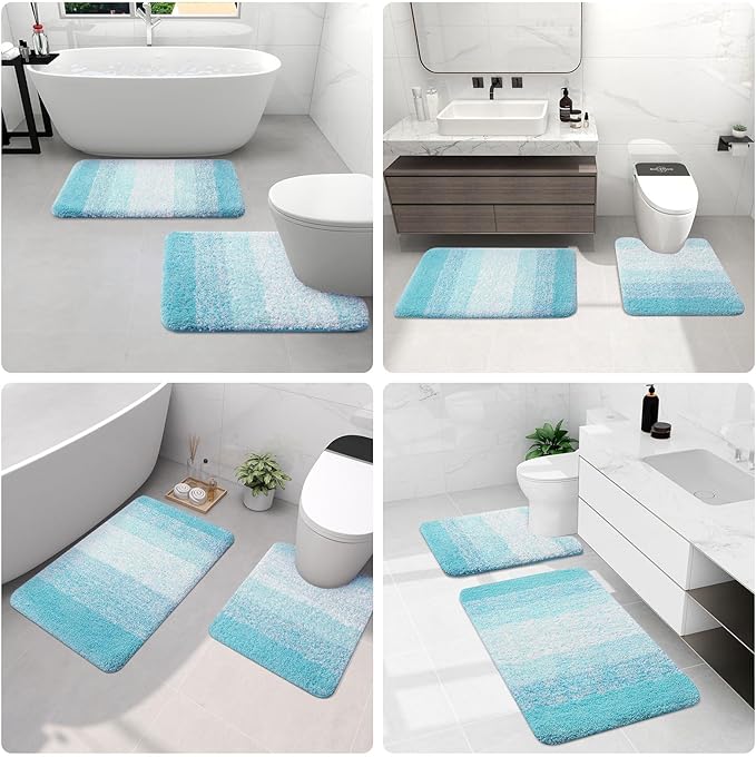 Arotive Microfiber Bathroom Rugs, Shaggy Soft and Absorbent Bath Rug, Non-Slip, Thick Plush Machine Washable Dry Bath Mats for Bathroom, Tub and Shower, 30x20, Sky Blue, Rectangular