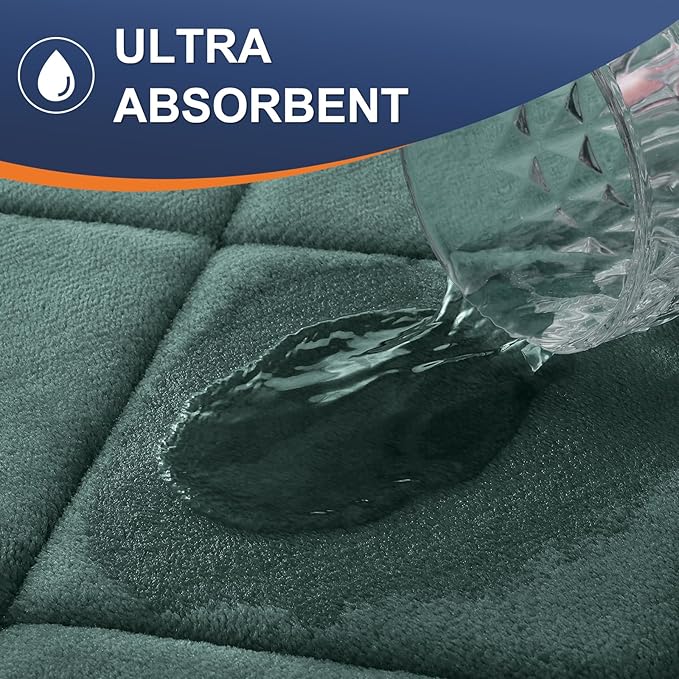 OLANLY Memory Foam Bath Mat 36x24, Ultra Soft and Absorbent Bathroom Rugs, Machine Washable, Comfortable Bath Carpet for Bathroom Floor, Tub and Shower, Dark Green