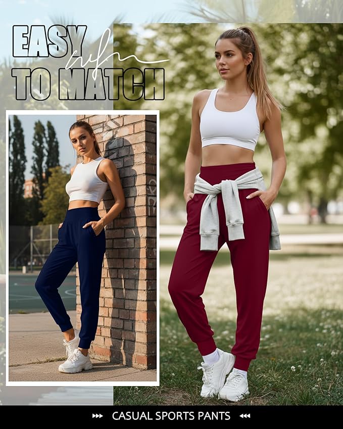 2 Pack Women's Yoga Joggers, Cozy Sweatpants with Pockets Casual Loose Comfy High Waisted Lounge Pants
