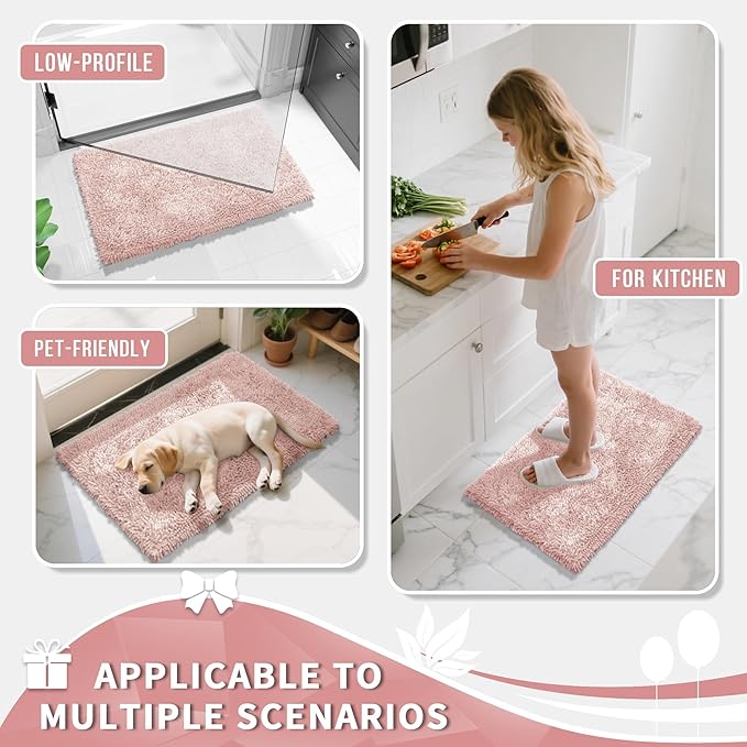 Yimobra Large Bathroom Rug Non Slip 36x24 Inch, Extra Thick Soft Absorbent Chenille Bath Mat, Machine Washable Quick Dry Bath Rugs for Bathroom Floor, Tub and Shower, Home Decor Accessories, Pink