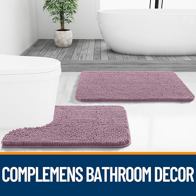 OLANLY Bathroom Rugs Sets 3 Piece, Soft Absorbent Chenille Bath Mats and U-Shaped Contour Toilet Rug, Quick Dry, Home Decor Accessories, Bath Mat Set for Bathroom (30"x20"+24"x16"+24"x20", Deep Plum)