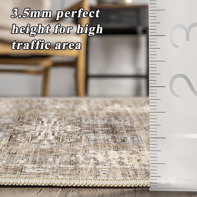 RUUGME Washable 2x10 Runner Rug - Long Boho Rugs for Kitchen Hallway Entryway Low Pile Stain Resistant Carpet with Non Slip Backing Indoor Vintage Home Decor Floor Mat for Bedroom Bathroom 2X10 Beige