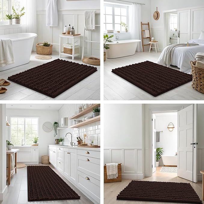 Smiry Bathroom Rugs Mat 59x24, Extra Soft Absorbent Chenille Bath Rugs, Non Slip Rubber Backing Machine Washable Quick Dry Bath Mats for Bathroom Floor, Tub, Shower, Home Decor Accessories, Brown