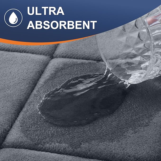 OLANLY Memory Foam Bath Mat 59x24, Ultra Soft and Absorbent Bathroom Rugs, Machine Washable, Comfortable Bath Carpet for Bathroom Floor, Tub and Shower, Dark Grey