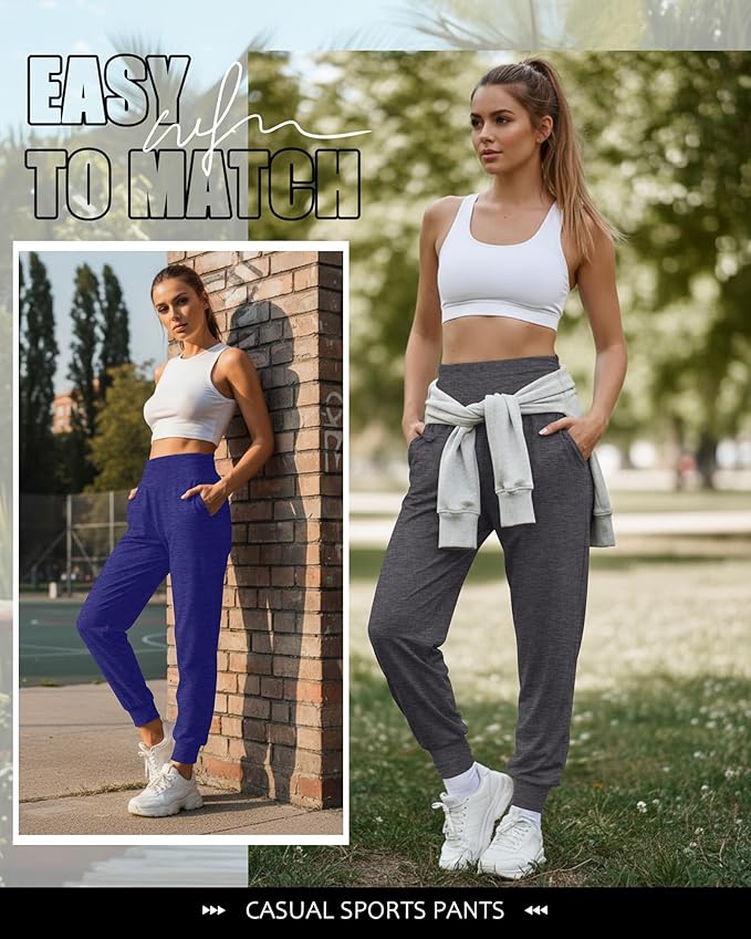 2 Pack Women's Yoga Joggers, Cozy Sweatpants with Pockets Casual Loose Comfy High Waisted Lounge Pants