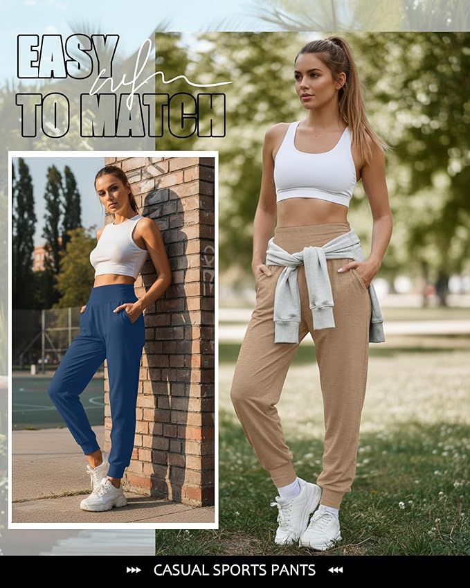 2 Pack Women's Yoga Joggers, Cozy Sweatpants with Pockets Casual Loose Comfy High Waisted Lounge Pants