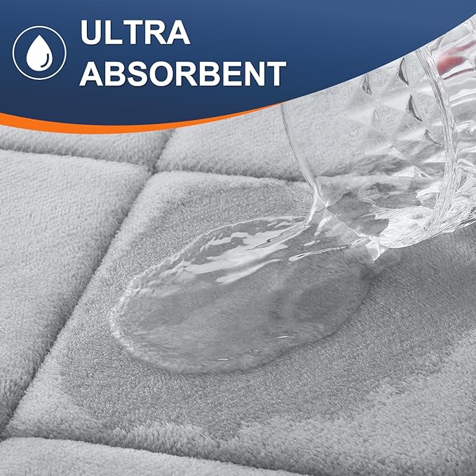 OLANLY Memory Foam Bath Mat 44x24, Ultra Soft and Absorbent Bathroom Rugs, Machine Washable, Comfortable Bath Carpet for Bathroom Floor, Tub and Shower, Light Gray