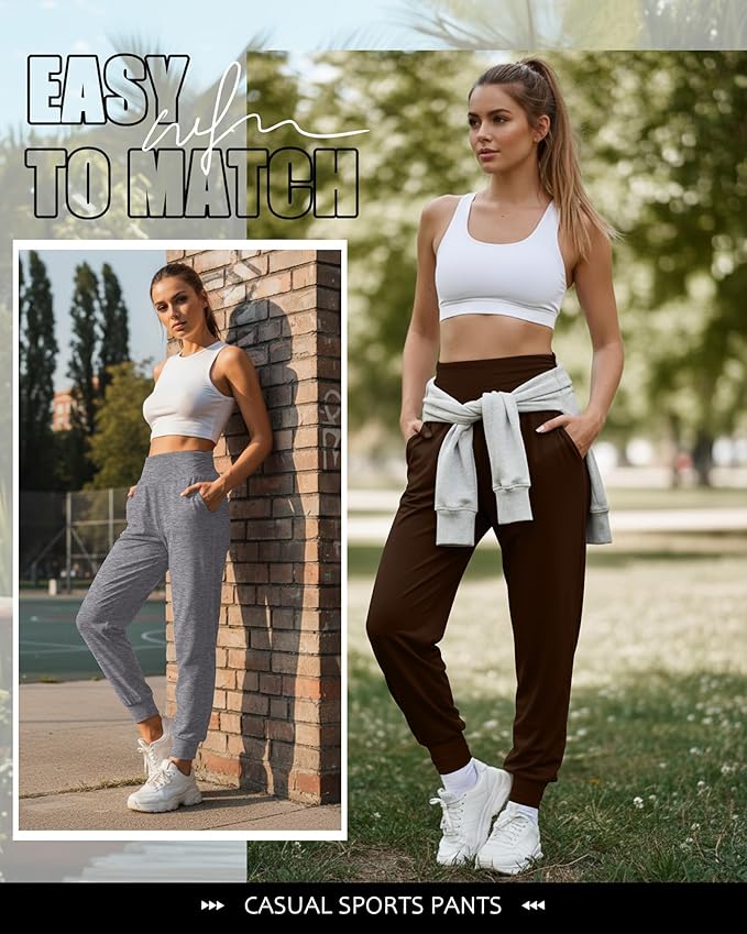 2 Pack Women's Yoga Joggers, Cozy Sweatpants with Pockets Casual Loose Comfy High Waisted Lounge Pants