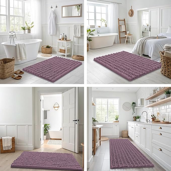 Smiry Bathroom Rugs Mat 36x24, Extra Soft Absorbent Chenille Bath Rugs, Non Slip Rubber Backing Machine Washable Quick Dry Bath Mats for Bathroom Floor, Tub, Shower, Home Decor Accessories, Deep Plum