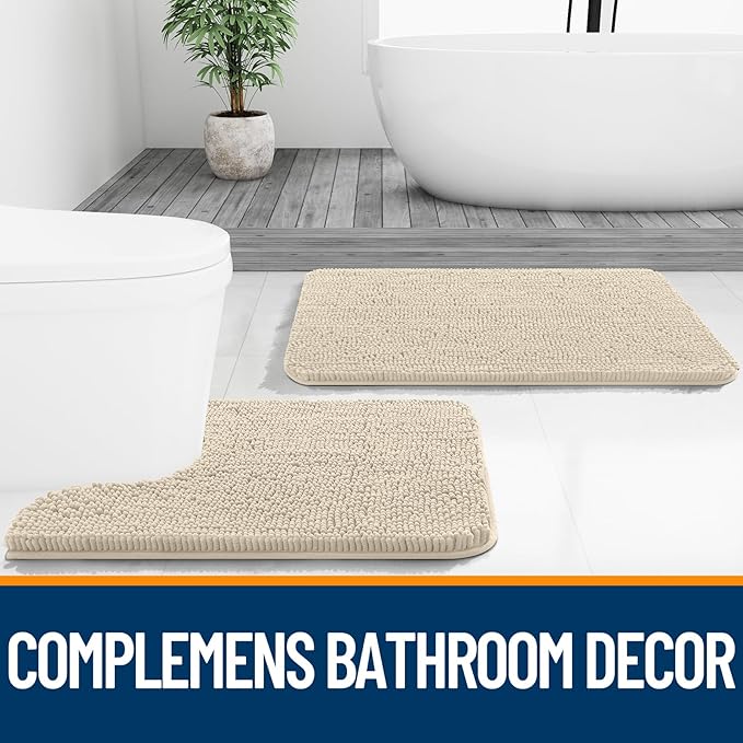 OLANLY Bathroom Rugs 24x16, Extra Soft Absorbent Chenille Bath Rugs, Rubber Backing Quick Dry, Machine Washable Bath Mats for Bathroom Floor, Tub and Shower, Home Decor Accessories, Sand