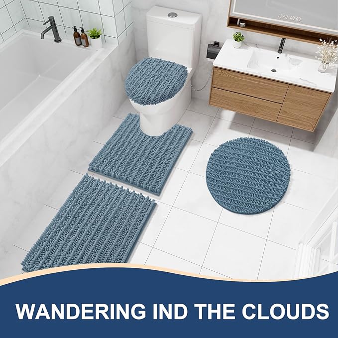 Arotive Luxury Chenille Bathroom Rug Mat, Extra Soft Thick Absorbent Shaggy Bath Rugs, Non-Slip Machine Wash Dry, Plush Bath Mats for Bathroom, Shower and Tub, 36x24, Smoky Gray