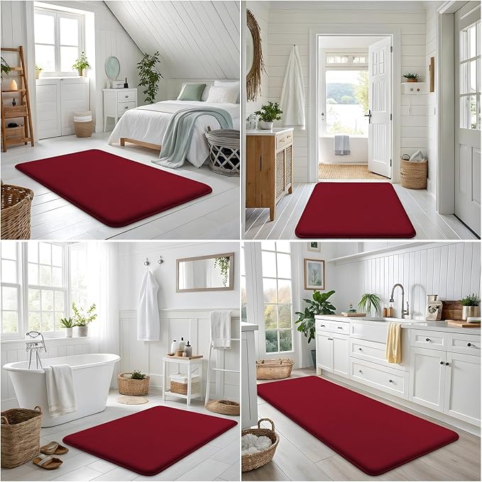 Smiry Memory Foam Bath Mat 36x24, Extra Soft and Absorbent Bathroom Mats, Non Slip Washable Carpet for Floor, Shower and Tub, Red