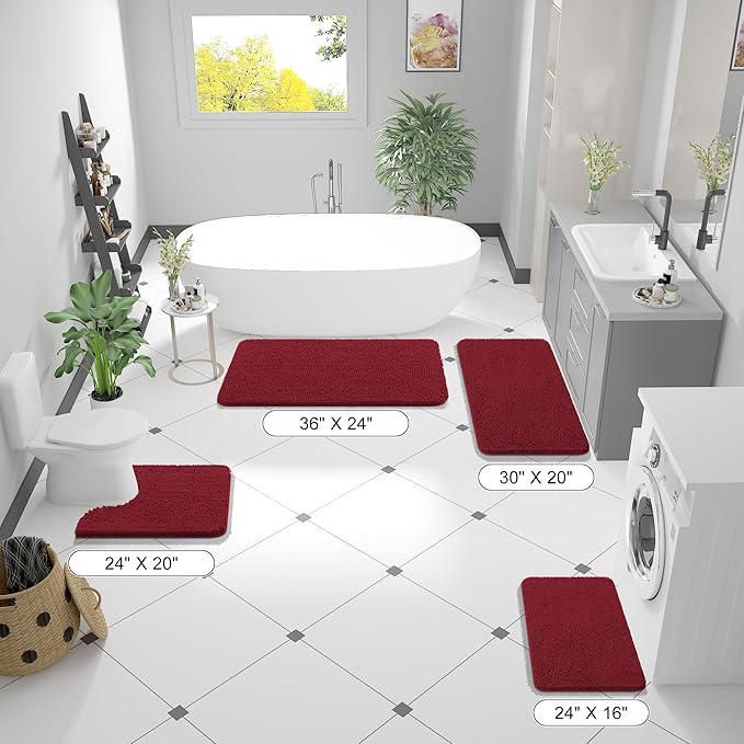 OLANLY Bathroom Rugs 30x20, Extra Soft Absorbent Chenille Bath Rugs, Rubber Backing Quick Dry, Machine Washable Bath Mats for Bathroom Floor, Tub and Shower, Home Decor Accessories, Red