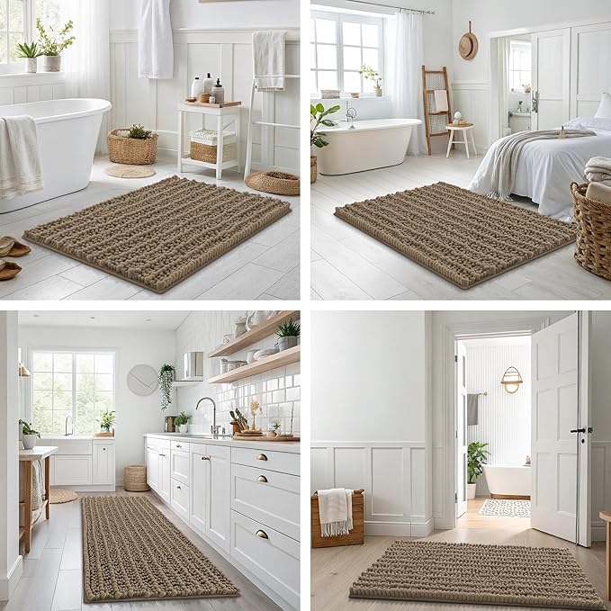 Smiry Bathroom Rugs Mat 47x20, Extra Soft Absorbent Chenille Bath Rugs, Non Slip Rubber Backing Machine Washable Quick Dry Bath Mats for Bathroom Floor, Tub, Shower, Home Decor Accessories, Camel