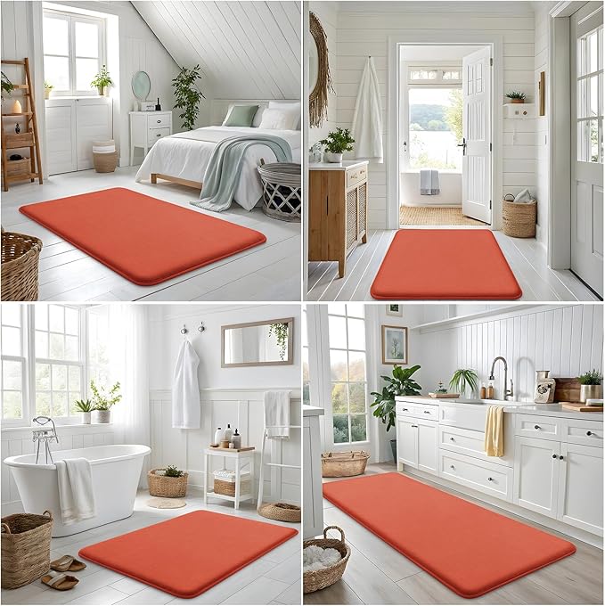 Smiry Memory Foam Bath Mat 36x24, Extra Soft and Absorbent Bathroom Mats, Non Slip Washable Carpet for Floor, Shower and Tub, Coral
