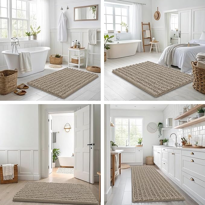 Smiry Bathroom Rugs Mat 30x20, Extra Soft Absorbent Chenille Bath Rugs, Non Slip Rubber Backing Machine Washable Quick Dry Bath Mats for Bathroom Floor, Tub, Shower, Home Decor Accessories, Latte