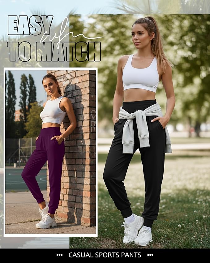 2 Pack Women's Yoga Joggers, Cozy Sweatpants with Pockets Casual Loose Comfy High Waisted Lounge Pants