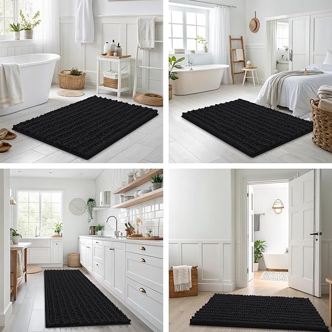 Smiry Bathroom Rugs Mat 59x24, Extra Soft Absorbent Chenille Bath Rugs, Non Slip Rubber Backing Machine Washable Quick Dry Bath Mats for Bathroom Floor, Tub, Shower, Home Decor Accessories, Black