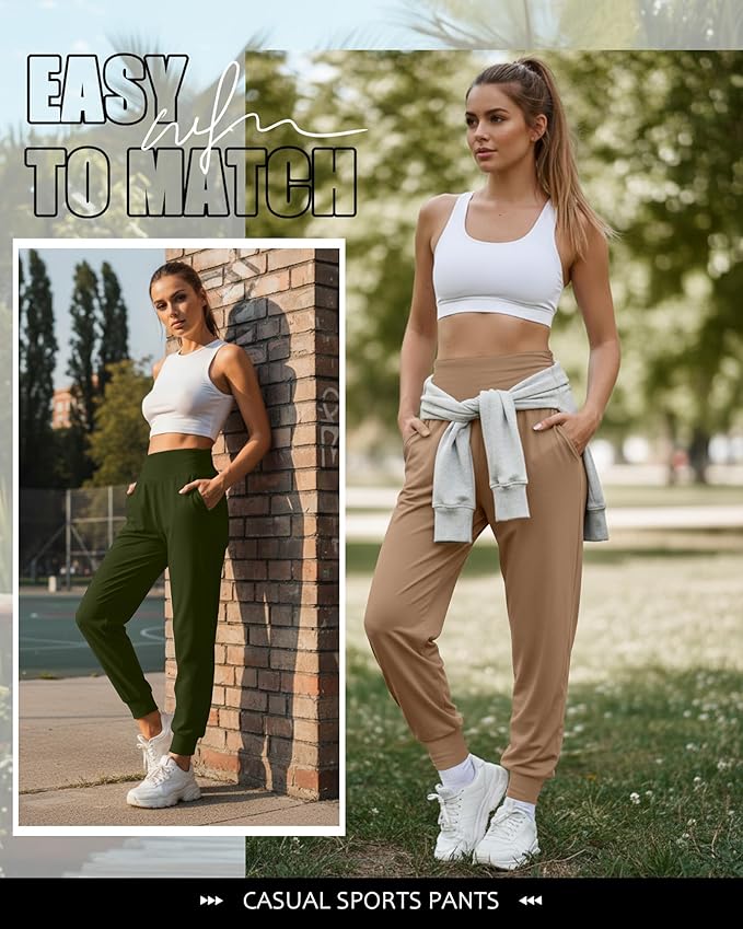 2 Pack Women's Yoga Joggers, Cozy Sweatpants with Pockets Casual Loose Comfy High Waisted Lounge Pants