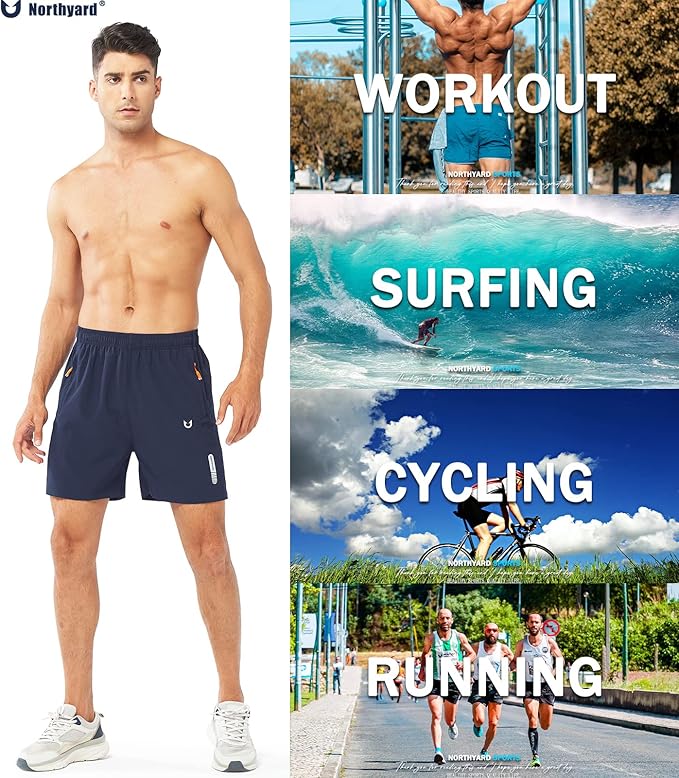 NORTHYARD Men's Athletic Running Shorts Quick Dry Workout Shorts 7"/ 5"/ 9" Lightweight Sports Gym Basketball Tennis Hiking