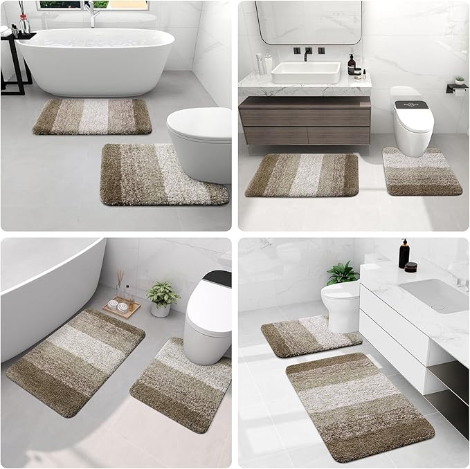 Arotive Microfiber Bathroom Rugs, Shaggy Soft and Absorbent Bath Rug, Non-Slip, Thick Plush Machine Washable Dry Bath Mats for Bathroom, Tub and Shower, 59x24, Coffee, Rectangular