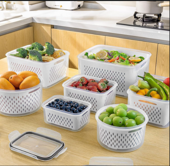 Produce Storage Container Set with Drain Basket