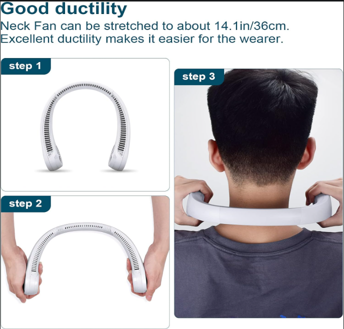 Portable Neck Fan Rechargeable Hands-Free Cooling Fan for Travel & Outdoor Use