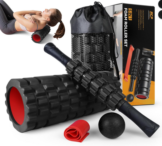 5-in-1 Foam Roller Recovery Set with Massage Stick, Ball & Resistance Band