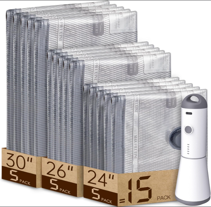 Travel Vacuum Storage Bags Set with Rechargeable Air Pump for Luggage Organization