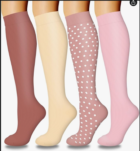 Compression Knee High Socks 4 Pairs for Running, Travel & Daily Support