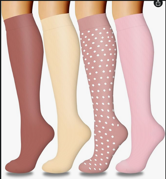 Compression Knee High Socks 4 Pairs for Running, Travel & Daily Support