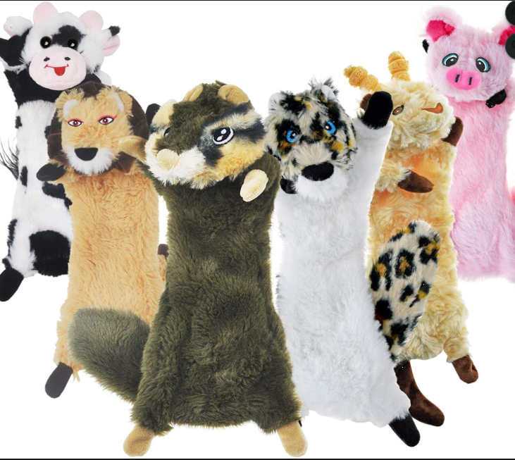 No Stuffing Squeaky Dog Toy Set – 6 Pack Plush Animal Toys