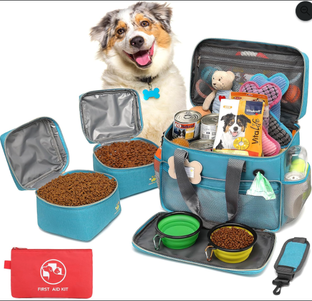 Pet Travel Bag Set with Collapsible Bowls