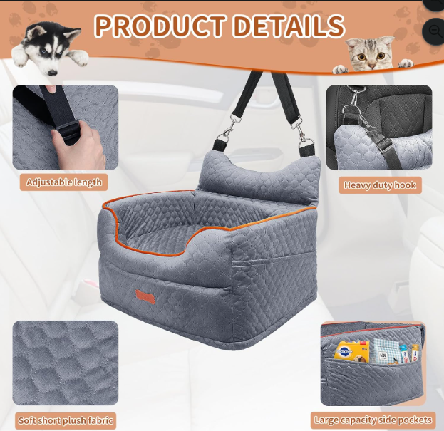 Memory Foam Dog Booster Car Seat